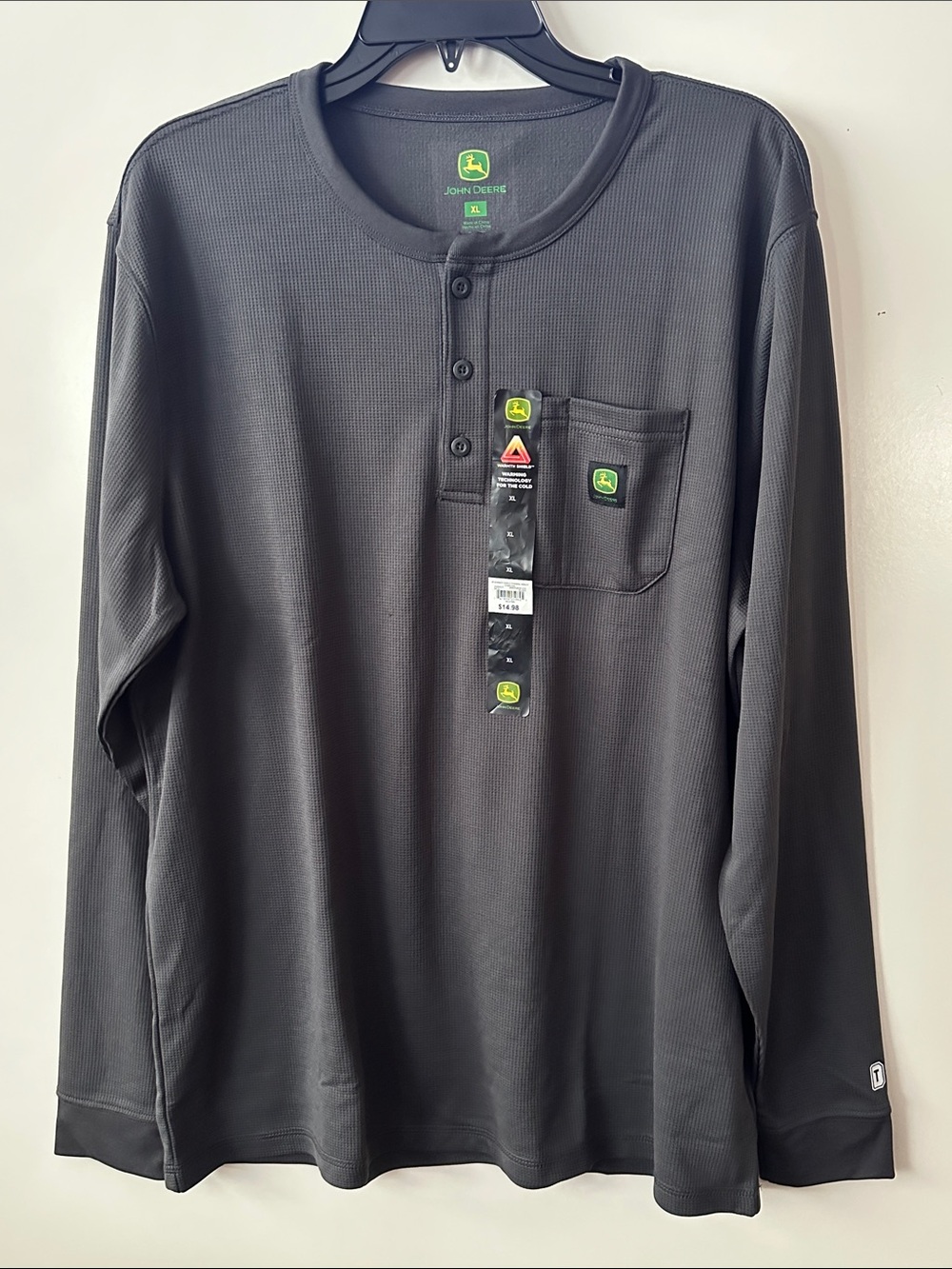 John Deere Men’s Black Long-Sleeve Henley Pocket Shirt - Picture 4 of 11